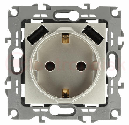 Розетка 2P+E 16A-250В, штор. с 2xUSB 5В-3А, Эра12, шампань (10/100/2000) 12-4109-04 ЭРА