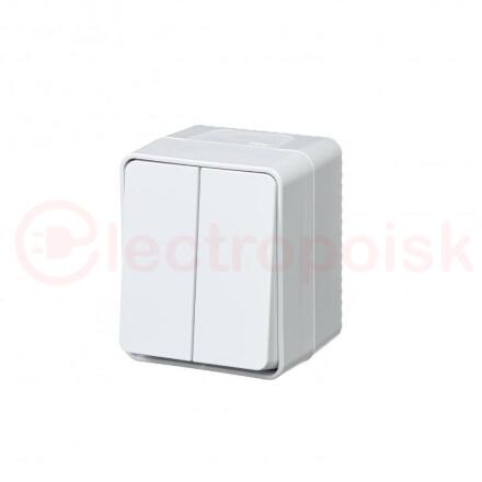 AtlasDesign Profi54 выключатель двухклавишный IP54 10 АХ, БЕЛЫЙ, Россия