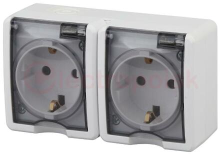 Розетка 2х2P+E IP54, 16A-250В, ОУ, Эра Эксперт, белый, 11-2403-01