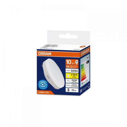 Лампа светодиодная 10Вт 1000Лм 2700К GX53 170-250В OSRAM LONG LIFE