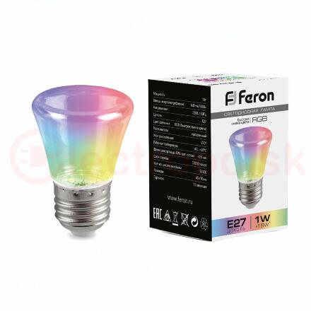 Лампа светодиодная LED 1вт Е27 прозрачный RGB плавная смена цвета колокольчик