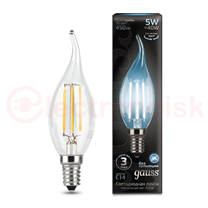 Лампа светодиодная LED 5 Вт 450 Лм 4100К белая Е14 Свеча на ветру Filament Gauss