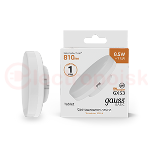 Лампа светодиодная LED 8.5 Вт810 Лм 3000К теплая GX53 таблетка Basic Gauss