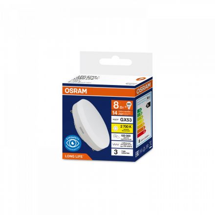 Лампа светодиодная 8Вт 800Лм 2700К GX53 170-250В OSRAM LONG LIFE