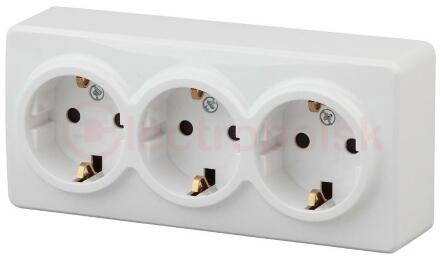 Розетка 3х2P+E Schuko со шторками, 16A-250В, ОУ, Эра Эксперт, белый, 11-2209-01