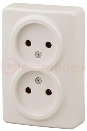 Розетка 2х2P, 16A-250В, ОУ, Эра Эксперт, сл.кость, 11-2202-02