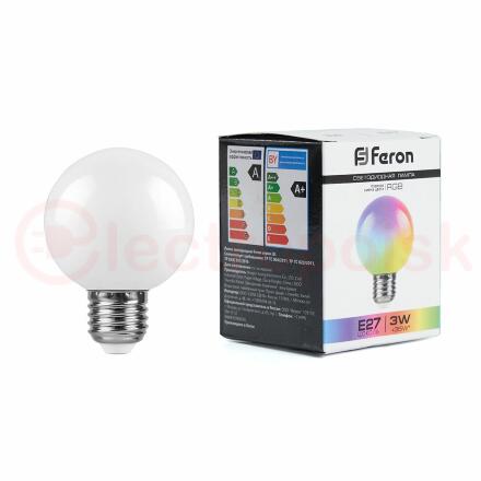 Лампа светодиодная LED 3вт Е27 RGB плавная смена цвета шар G60